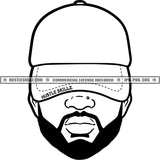 Black Bearded Man Baseball Hat Black and White Designs Logo Designs Elements Hustle Skillz SVG PNG JPG Vector Cutting Files Silhouette Cricut