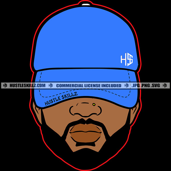 Bearded Handsome Man Wearing Baseball Hat Logo Designs Elements Hustle Skillz SVG PNG JPG Vector Cutting Files Silhouette Cricut