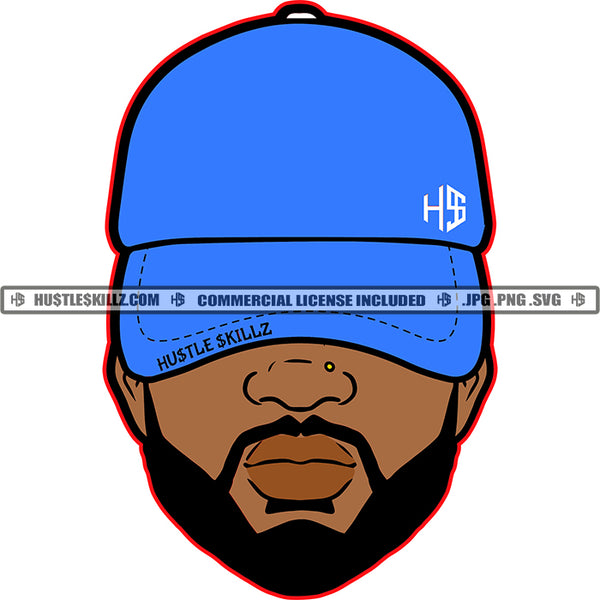 Bearded Handsome Man Wearing Baseball Hat Logo Designs Elements Hustle Skillz SVG PNG JPG Vector Cutting Files Silhouette Cricut