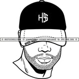 Handsome Bearded Man Baseball Hat Black and White Designs Logo Designs Elements Hustle Skillz SVG PNG JPG Vector Cutting Files Silhouette Cricut