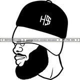 Handsome Bearded Man Baseball Hat Black and White Designs Logo Designs Elements Hustle Skillz SVG PNG JPG Vector Cutting Files Silhouette Cricut