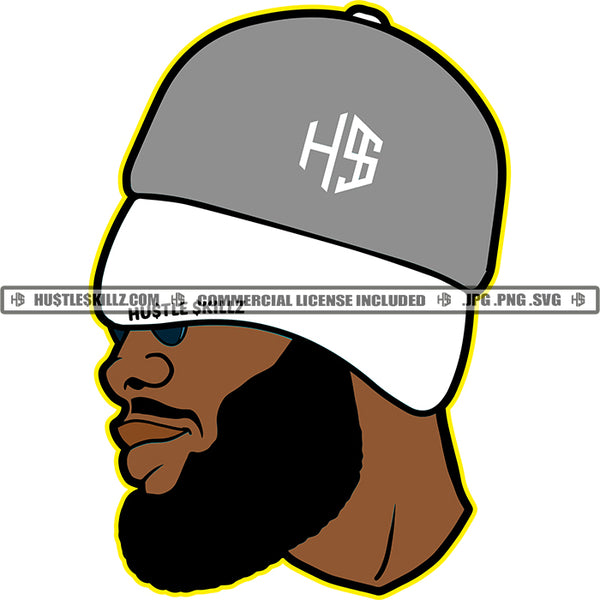 Handsome Bearded Man Baseball Hat Logo Designs Elements Hustle Skillz SVG PNG JPG Vector Cutting Files Silhouette Cricut