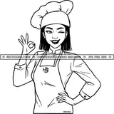 Asian Chef Woman Winkey Eyes Black and White Designs Logo Designs Elements Hustle Skillz SVG PNG JPG Vector Cutting Files Silhouette Cricut