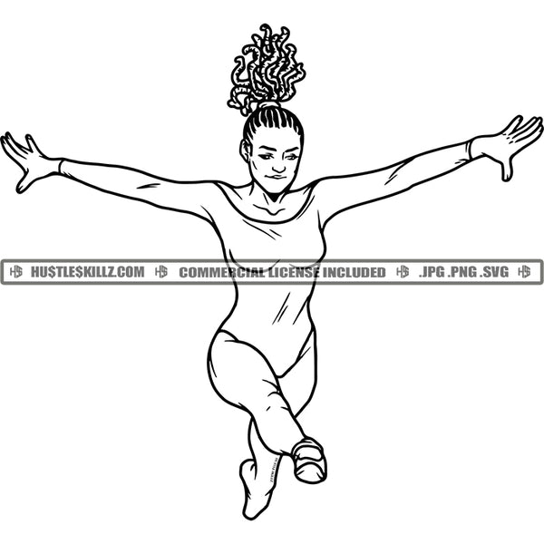 Fitness Woman Gymnastic Athletes Black and White Designs Logo Designs Elements Hustle Skillz SVG PNG JPG Vector Cutting Files Silhouette Cricut