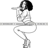 Singer Melanin Woman Microphone Black And White Designs Hustle Skillz SVG PNG JPG Vector Cutting Files Silhouette Cricut