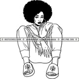 Afro Woman Kinky Hair Sandals Flipflops Black And White Designs Hustle Skillz SVG PNG JPG Vector Cutting Files Silhouette Cricut