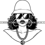 Woman Big Sunglasses Hat Gold Chain Black And White Designs Hustle Skillz SVG PNG JPG Vector Cutting Files Silhouette Cricut