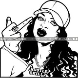 Woman Middle Finger Baseball Hat Ghetto Street Girl Black And White Designs Hustle Skillz SVG PNG JPG Vector Cutting Files Silhouette Cricut