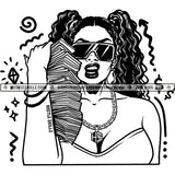 Woman Ponytails Sunglasses Carrying Money Stacks Bragging Black And White Designs Hustle Skillz SVG PNG JPG Vector Cutting Files Silhouette Cricut