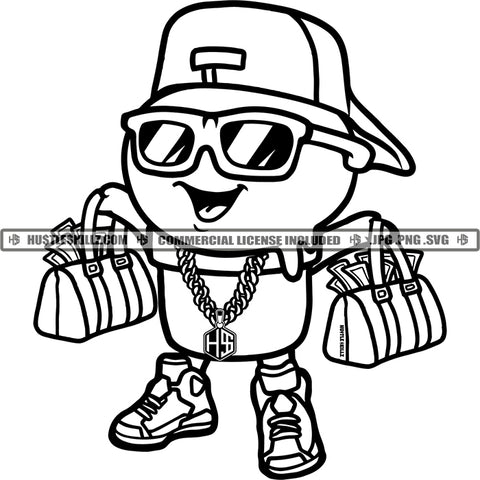 Ice-cream Man Gangster Carrying Bags Full With Money Black And White Designs Hustle Skillz SVG PNG JPG Vector Cutting Files Silhouette Cricut