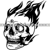 Skull Head Skeleton Flames Fire Black And White Designs Hustle Skillz SVG PNG JPG Vector Cutting Files Silhouette Cricut