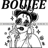 Boujee Melanin Woman Afro Puff Ponytails Black And White Designs Hustle Skillz SVG PNG JPG Vector Cutting Files Silhouette Cricut