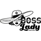 Boss Lady Woman Big Hat Pamela Black and White Designs Logo Designs Elements Hustle Skillz SVG PNG JPG Vector Cutting Files Silhouette Cricut