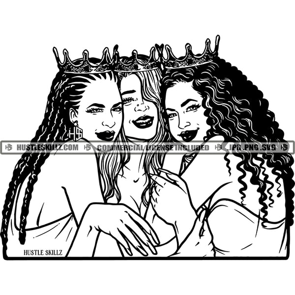 Best Friends Together Queens Sisters Sistas Love Support Buddies Black and White Designs Logo Designs Elements Hustle Skillz SVG PNG JPG Vector Cutting Files Silhouette Cricut