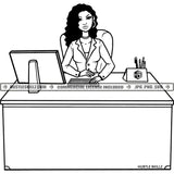 Lady Boss Business Woman Desk Melanin Educated Black and White Designs Logo Designs Elements Hustle Skillz SVG PNG JPG Vector Cutting Files Silhouette Cricut