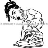 Ghetto Street Girl Sneakers Melanin Dreadlocks Hair Black and White Designs Logo Designs Elements Hustle Skillz SVG PNG JPG Vector Cutting Files Silhouette Cricut