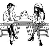 Best Friends Drinking Coffee Winter Outfits Sisters Sistas Bench Black and White Designs Logo Designs Elements Hustle Skillz SVG PNG JPG Vector Cutting Files Silhouette Cricut