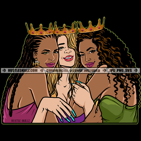 Queens Love Hugging Best Friends Buddies Sisters Sistas Woman Together Queen Crown Logo Hustle Skillz SVG PNG JPG Vector Cut  Files Silhouette Cricut