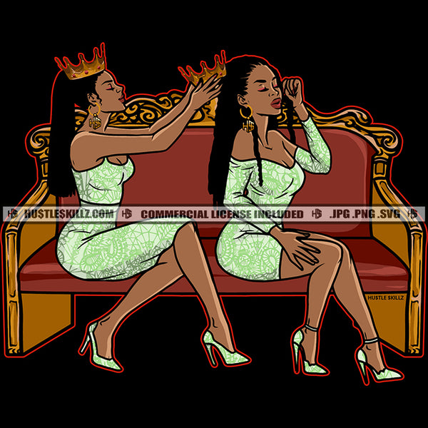 Queen Placing Crown Best Friends Buddies Sisters Sistas Matching Outfits Woman Together Crown Logo Hustle Skillz SVG PNG JPG Vector Cut  Files Silhouette Cricut