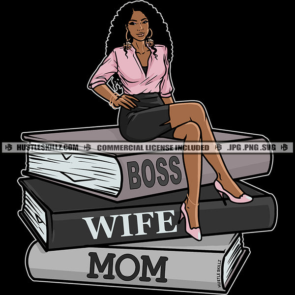 Boss Wife Mom Successful Woman Books Achievement's Logo Hustle Skillz SVG PNG JPG Vector Cut  Files Silhouette Cricut