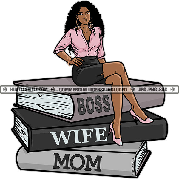Boss Wife Mom Successful Woman Books Achievement's Logo Hustle Skillz SVG PNG JPG Vector Cut  Files Silhouette Cricut
