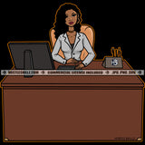 Boss Lady Sitting Desk Office Computer Desktop Business Woman Logo Hustle Skillz SVG PNG JPG Vector Cut  Files Silhouette Cricut