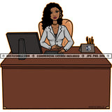 Boss Lady Sitting Desk Office Computer Desktop Business Woman Logo Hustle Skillz SVG PNG JPG Vector Cut  Files Silhouette Cricut