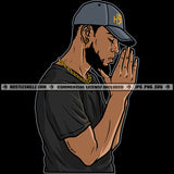 Black Man Praying God Prayers Pray Baseball hat Logo Hustle Skillz SVG PNG JPG Vector Cut  Files Silhouette Cricut