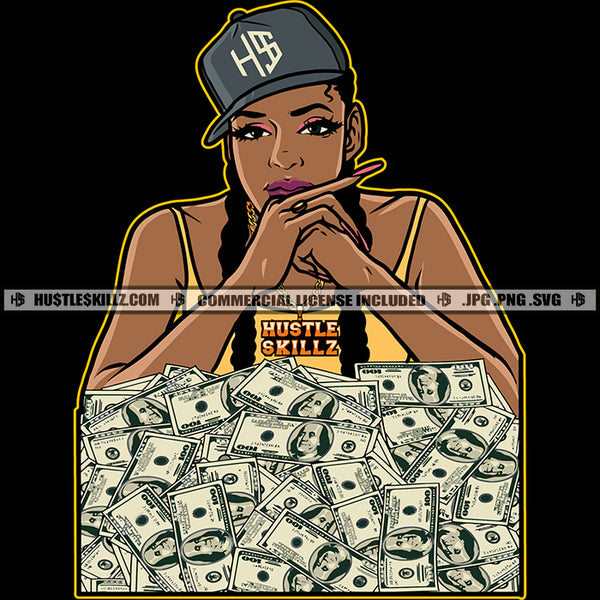 Gangster Woman Baseball hat Money Stacks Boss Lady Business Woman Ghetto Street Girl Logo Hustle Skillz SVG PNG JPG Vector Cut  Files Silhouette Cricut