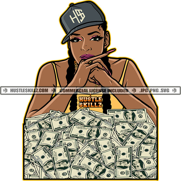 Gangster Woman Baseball hat Money Stacks Boss Lady Business Woman Ghetto Street Girl Logo Hustle Skillz SVG PNG JPG Vector Cut  Files Silhouette Cricut