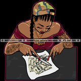 Business Gangster Woman Eating Money Stacks Plate Baseball hat Ghetto Street Girl Logo Hustle Skillz SVG PNG JPG Vector Cut  Files Silhouette Cricut