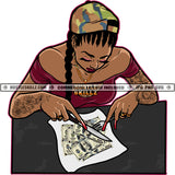 Business Gangster Woman Eating Money Stacks Plate Baseball hat Ghetto Street Girl Logo Hustle Skillz SVG PNG JPG Vector Cut  Files Silhouette Cricut