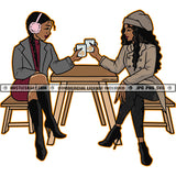 Best Friends Drinking Coffee Cold Weather Winter Outfit Table Bench Logo Hustle Skillz SVG PNG JPG Vector Cut  Files Silhouette Cricut