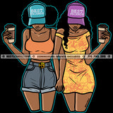 Best Friends Melanin Woman Sisters Sistas Coffee Baseball Hat Logo Hustle Skillz SVG PNG JPG Vector Cut  Files Silhouette Cricut