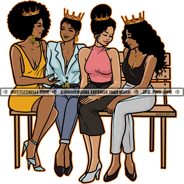 Queens Girls Love Best Friends Buddies Bench Sisters Sistas Woman Together Queen Crown Logo Hustle Skillz SVG PNG JPG Vector Cut  Files Silhouette Cricut