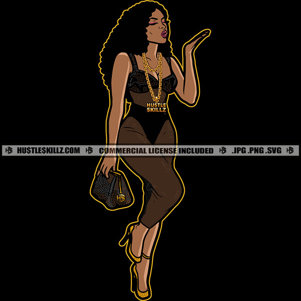 Melanin Woman Blowing Kisses Sexy Outfit Logo Hustle Skillz SVG PNG JPG Vector Cut  Files Silhouette Cricut