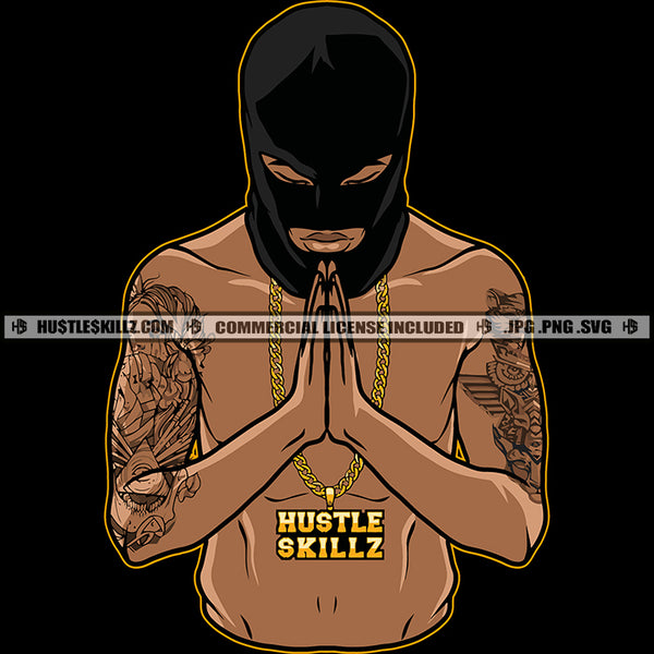 Man Praying God Gangster Gangsta Ski Mask Tattoo Rap Hip Hop Ghetto Street Boy Logo Hustle Skillz SVG PNG JPG Vector Cut  Files Silhouette Cricut