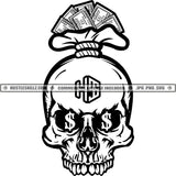 Skull Head Skeleton Hustler Grind Money Bag Cash Logos Black And White Designs Hustle Skillz SVG PNG JPG Vector Cutting Files Silhouette Cricut
