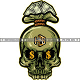 Skull Money Bag Head Skeleton Hustler Hustle Skillz SVG PNG JPG Vector Cut Files Silhouette Cricut