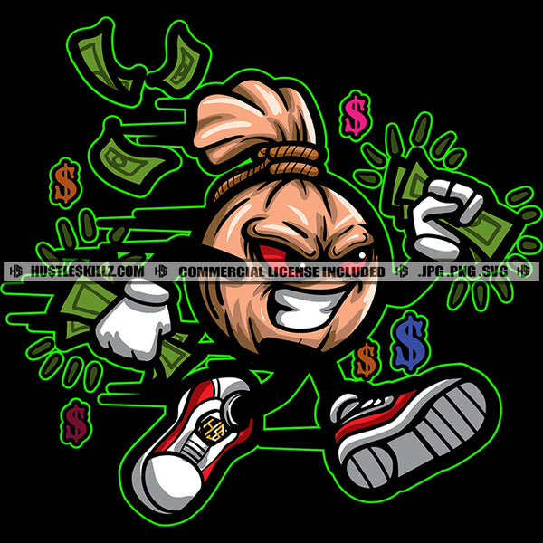 Money Bag Running Cash Hustler Hustle Skillz SVG PNG JPG Vector Cut Files Silhouette Cricut