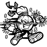 Money Bag Running Cash Flying Hustler Grind Logos Black And White Designs Hustle Skillz SVG PNG JPG Vector Cutting Files Silhouette Cricut