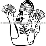 Man Money Stacks Mouth Bragging Showing Off Grind Hustler Logos Black And White Designs Hustle Skillz SVG PNG JPG Vector Cutting Files Silhouette Cricut