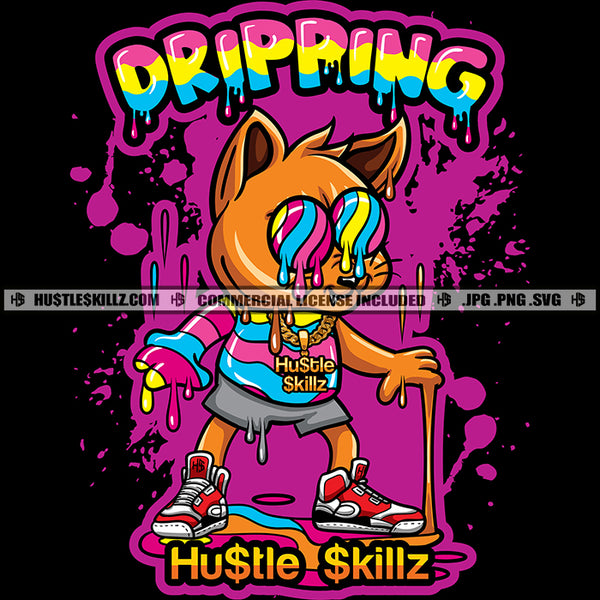 Dripping Cat Melting Hustle Skillz SVG PNG JPG Vector Cutting Files Silhouette Cricut