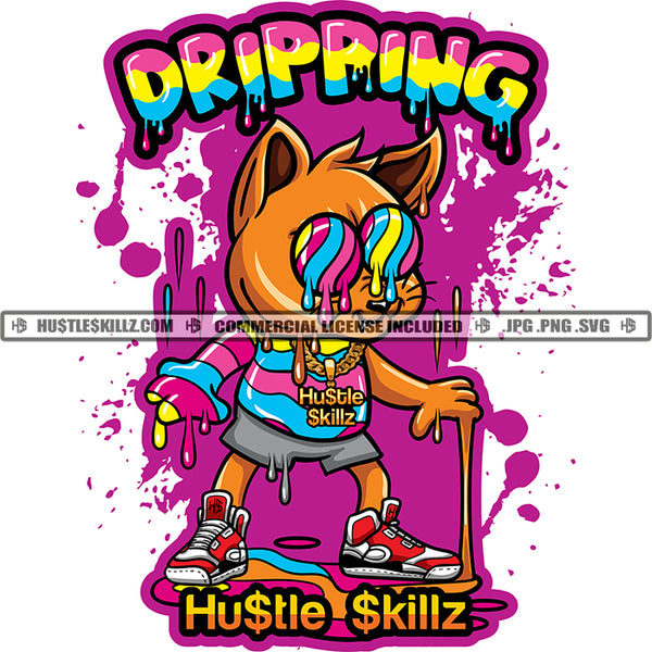 Dripping Cat Melting Hustle Skillz SVG PNG JPG Vector Cutting Files Silhouette Cricut