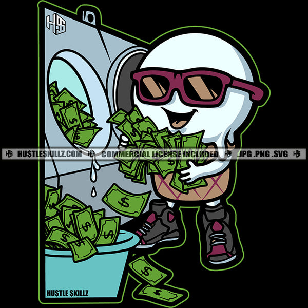 Gangster Ice-cream Man Snowman Washing Money Laundry Hustle Skillz SVG PNG JPG Vector Cut Files Silhouette Cricut