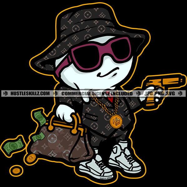 Gangster Ice-cream Man Snowman Carrying Bag Full Money Handgun Hustle Skillz SVG PNG JPG Vector Cut Files Silhouette Cricut