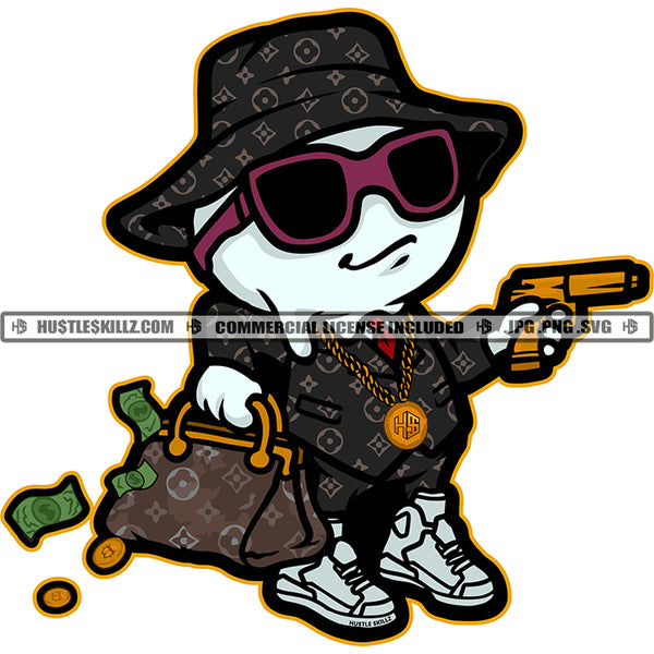 Gangster Ice-cream Man Snowman Carrying Bag Full Money Handgun Hustle Skillz SVG PNG JPG Vector Cut Files Silhouette Cricut