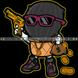 Ice-cream Gangster Man Ski Mask Snowman Gun Money Bags Hustle Skillz SVG PNG JPG Vector Cutting Files Silhouette Cricut