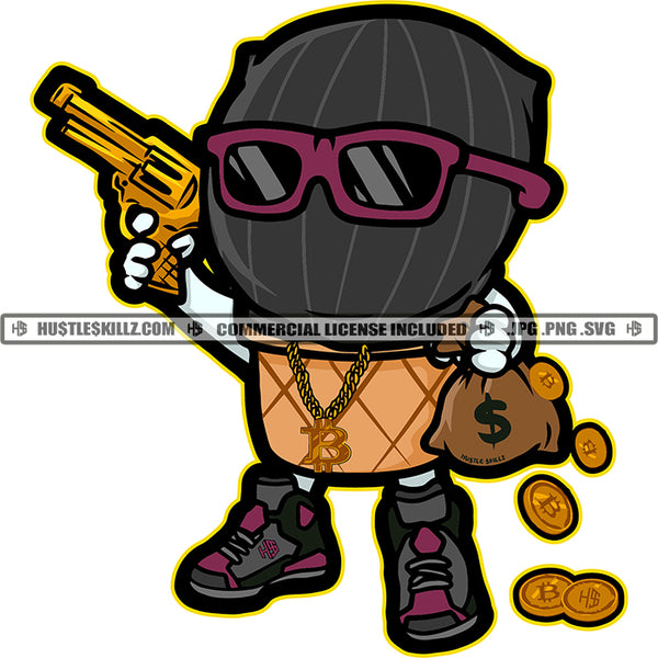 Ice-cream Gangster Man Ski Mask Snowman Gun Money Bags Hustle Skillz SVG PNG JPG Vector Cutting Files Silhouette Cricut