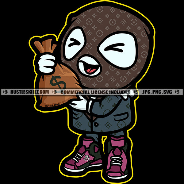 Cute Ice-cream Gangster Man Ski Mask Money Bag Snowman Hustle Skillz SVG PNG JPG Vector Cutting Files Silhouette Cricut